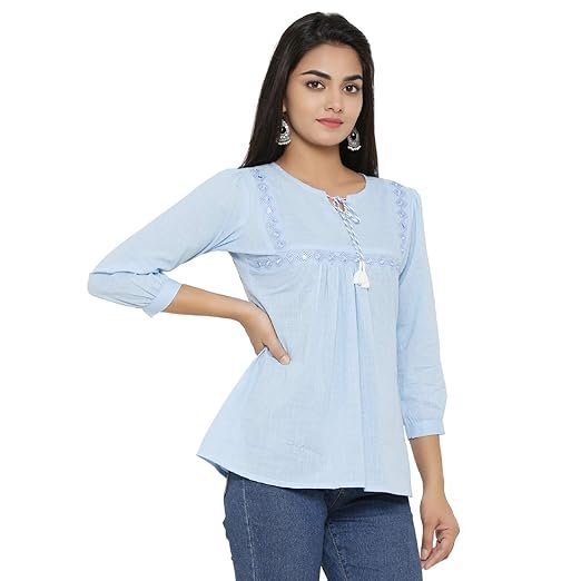 Yash Gallery Women's Cotton Regular Fit Embroidered Summer Tops - Image 4
