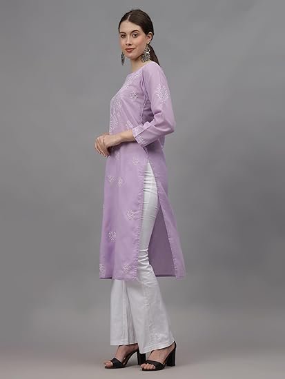 Seva Chikan Hand Embroidered Lucknowi Chikankari Cotton Kurta Kurti for Women SCL4655