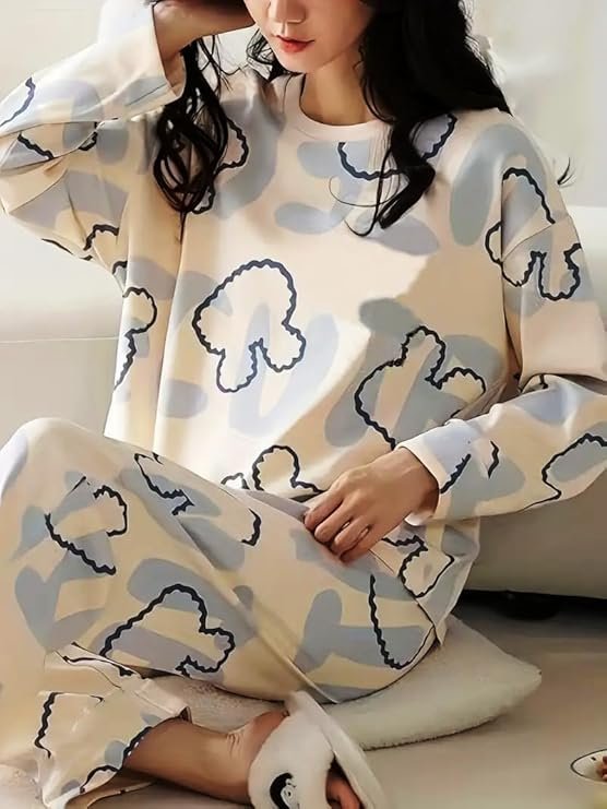 GLASGO Women’s Cotton Pajama Set with Top & Pants|| Korean Night Suit|| Lightweight Printed Set || Soft & Comfy Sleepwear for Girls & Women || LNS-3-$ - Image 2