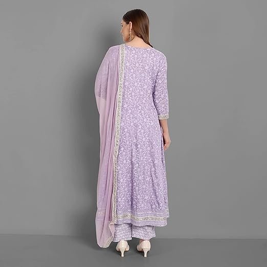 Rangnavi Women Rayon Anarkali Embroidered Printed Kurta Pant and Dupatta Set - Image 4