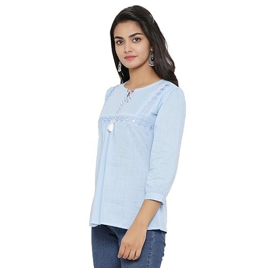 Yash Gallery Women's Cotton Regular Fit Embroidered Summer Tops - Image 3