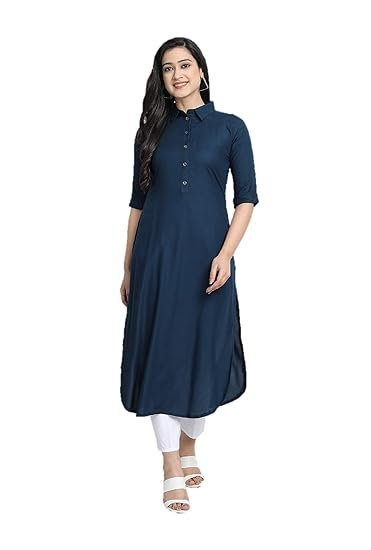 Kurti for Women Collar Pathani Style Long Rayon Kurtas for Women Ready to Wear