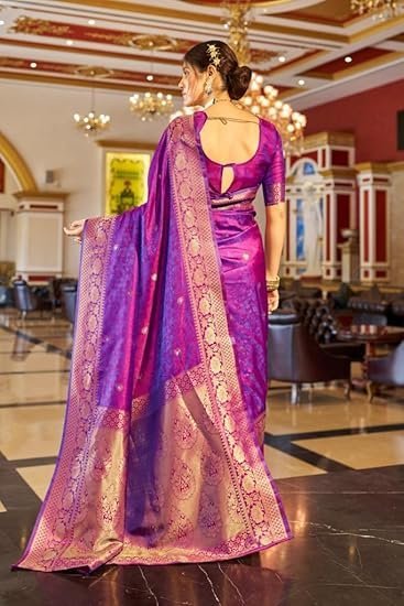 SWORNOF Womens Kanjivaram Banarasi Silk Saree Patola saree with Unstitched blouse piece - Image 4