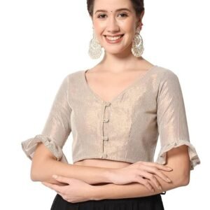studio rasa Women's Shimmer Stripe Button Down Crop Top for Festive Wedding Party