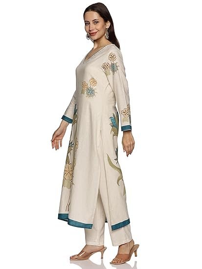 RAJMANDIRFABRICS Women's Cotton Hand Block Printed with Thread Work Straight Kurta Pant with Dupatta Set - Image 6