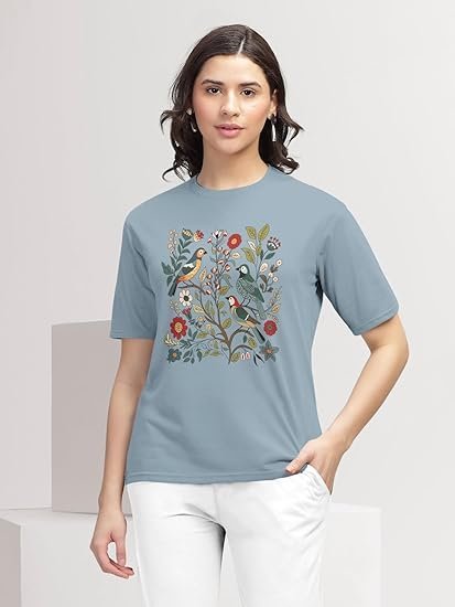 HELLCAT Trendy Printed Regular Fit Round Neck Casual Tshirt for Women - Image 3