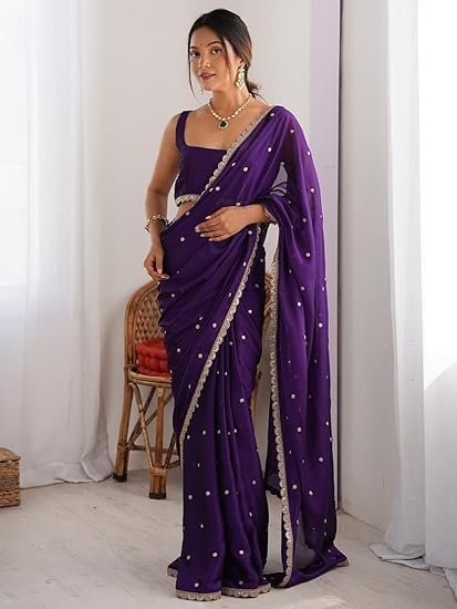 AKHILAM Women's Pure Georgette Embroidered Saree With Unstitched Blouse Piece - Image 2