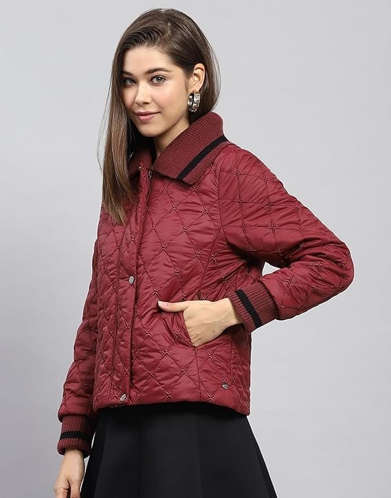 Monte Carlo Womens Embroidered Wine Collar Full Sleeve Jacket - Image 6