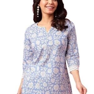 KASOOTI Women's Trendy Floral Print Topper Kurti | Short Kurti with 3/4 Sleeves – Stylish & Comfortable|| Kurta for Women