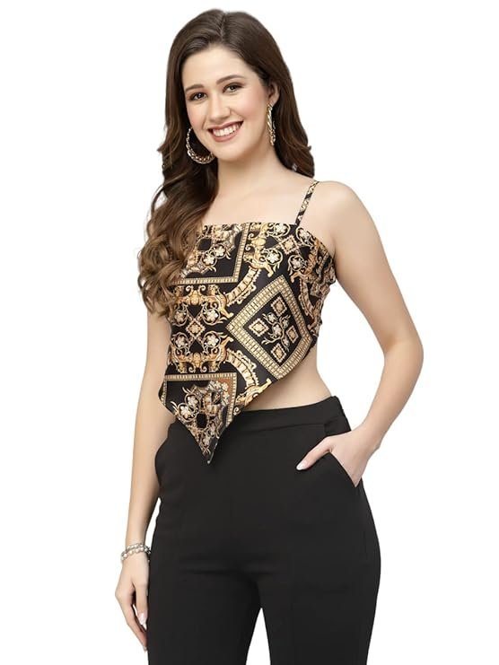 POPWINGS Casual Hankie Style Satin Solid Crop Top for Women || Square Neck Crop Top for Women || Sleeveless Crop Top for Women || Latest Stylish Women Crop Top for Summer - Image 6