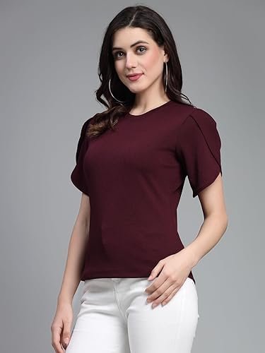 Style Quotient Women Solid Fuchsia Pink Poly Knit Smart Casual Regular Top - Image 4