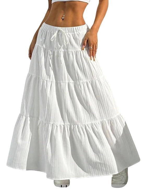 Jawdrobe Women’s Georgette Ruffle Hem Long Flared Skirt Lightweight Soft Fabric| High-Waisted Ruffled Maxi Plain and Pleated Skirt