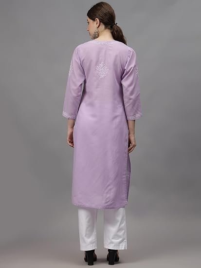 Seva Chikan Hand Embroidered Lucknowi Chikankari Cotton Kurta Kurti for Women SCL4655 - Image 3