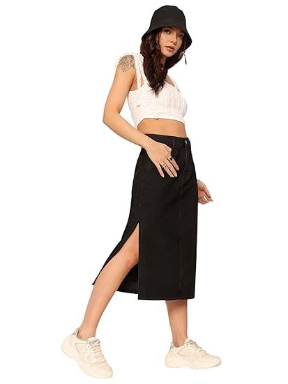 Dolce Crudo Women's Regular Fit Mid Rise Midi Denim Skirt (DOSS23DEN09-12-522-38, Peacock Blue, 38)