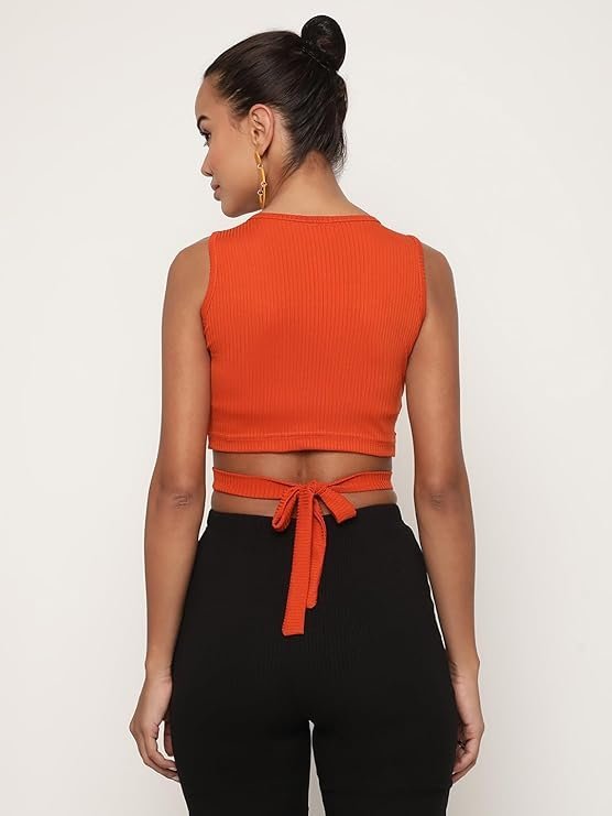 AVANOVA Women's & Girls' Solid Ribbed Round Neck Sleeveless Crop Tops for Women - Image 6