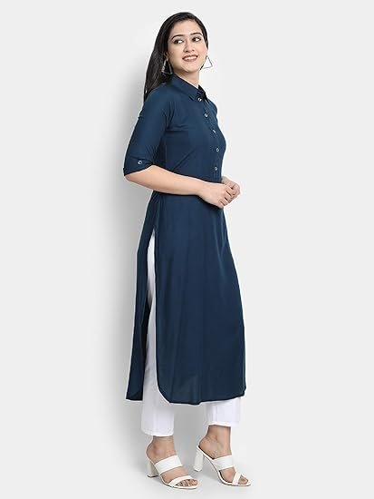 Kurti for Women Collar Pathani Style Long Rayon Kurtas for Women Ready to Wear - Image 5