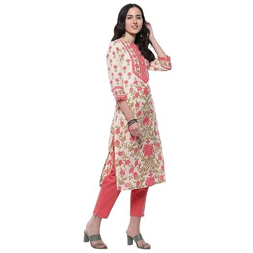 Floral Women Cotton Straight Kurta - Image 4