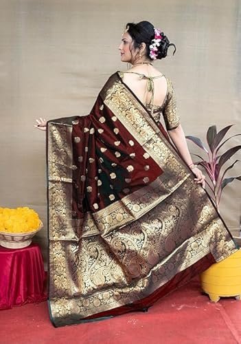 C J Enterprise Women's Pure Soft Kanjivaram Silk Saree For Wedding Banarasi Style Sari With Blouse Piece (Vruksh-50) - Image 5