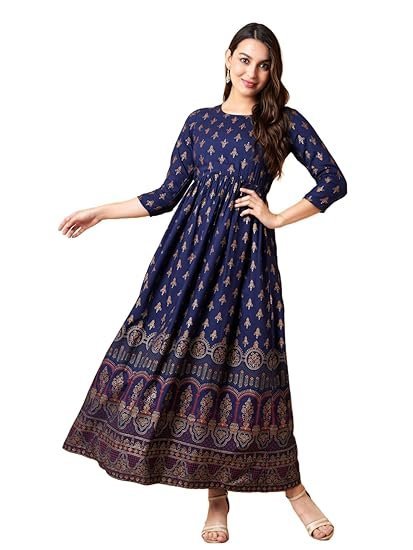 Daevish Women's Rayon Fit and Flare Maxi Casual Dress