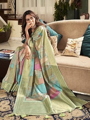 SIRIL Women's Banarasi Silk Saree Pure Silk Kanjivaram Saree with Unstitched Blouse Piece - Image 3