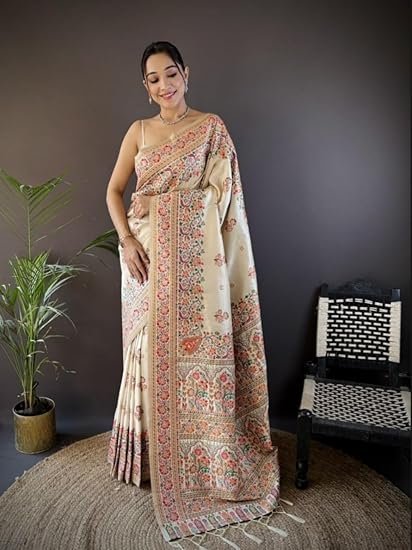D V ENTERPRISE Women's Pure Original kanchipuram Zari weaving silk Kalamkari Kanjivaram desinger Saree With Blouse piece for Wedding - Image 3