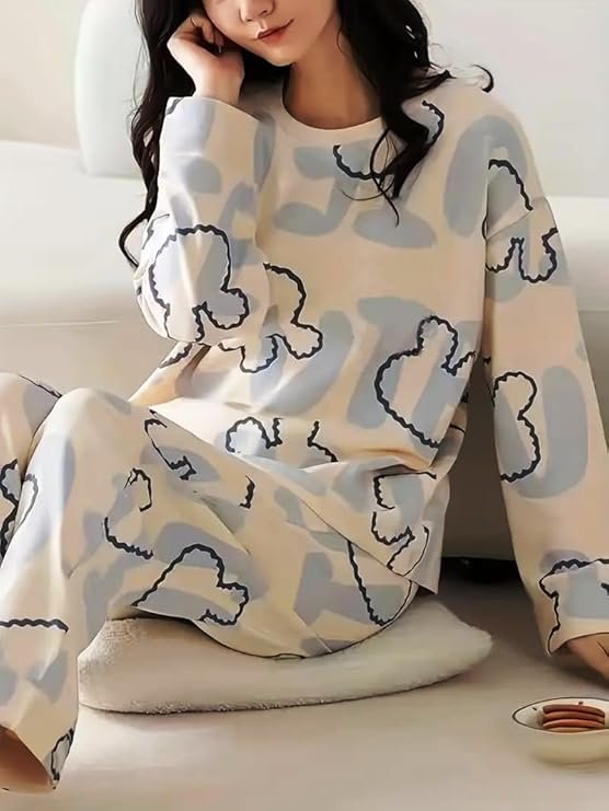 GLASGO Women’s Cotton Pajama Set with Top & Pants|| Korean Night Suit|| Lightweight Printed Set || Soft & Comfy Sleepwear for Girls & Women || LNS-3-$ - Image 3