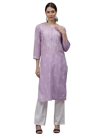 Seva Chikan Hand Embroidered Lucknowi Chikankari Cotton Kurta Kurti for Women SCL4655 - Image 5