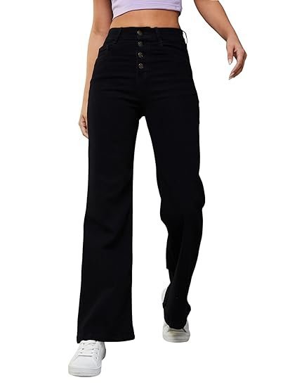 Dolce Crudo Women's Wide-Leg High-Rise Stretchable Patch-Pocketed Denim Jeans
