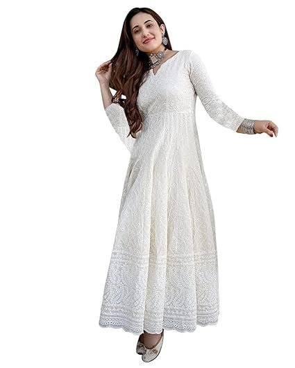 LookMark Women's Cotton Straight Fit Straight Chikankari Long Kurti Gown - Image 3