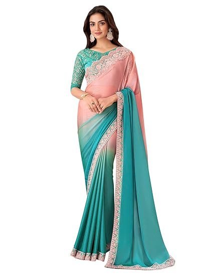 AKHILAM Women's Pure Chiffon Embellished Saree With Unstitched Blouse (SNDLWOD1301_TFH_Parent) - Image 2