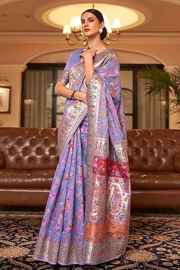 SGF11- Women's Kanjivaram Pure Soft Silk Handloom Saree Pure Golden Zari With Blouse Piece - Image 3