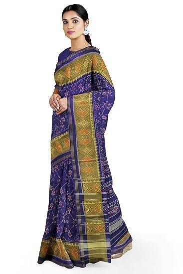 Garvi Gurjari (A Gujarat Govt Enterprise Women Blue Shaded Handloom Single Ikat Silk Patola Saree (GGCSIKS111)