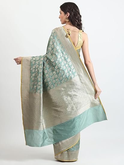THE WEAVERS SHOP BY RAAVI Brocade Pure Katan Silk Banarasi Silk Saree Original, Handloom Saree Silk, Banarasi Saree for Women, Pure Silk Sarees for Women Original with Unstitched Blouse Piece - Image 4