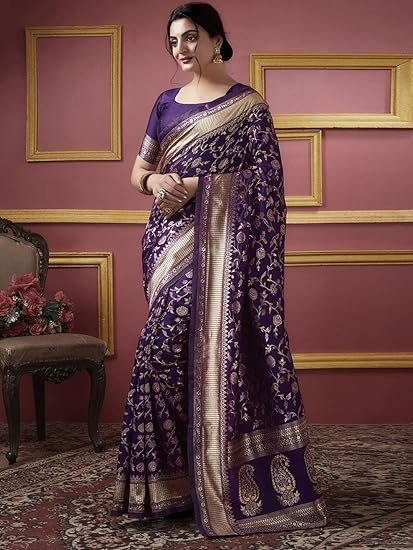 ETHNICHITZ women's Banarasi Saree Pure Kanjivaram Silk Saree Soft new ladies Design Wear Pattu Sarees Latest Cotton Party Sari collections With Blouse Piece for Wedding sadi - Image 3