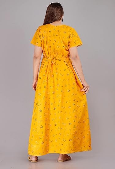 DIAMO Pure Cotton Embroidery Nighty for Women's | Night Gown | Nighty | Nightdress | Maxi | Sleepwear | Jaipuri Nighty | Nighties | Cotton Night Gown with a Pocket and Adjustable Knot - Image 5