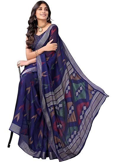 SIRIL Women's Tassel & Printed Cotton Saree with Blouse - Image 5