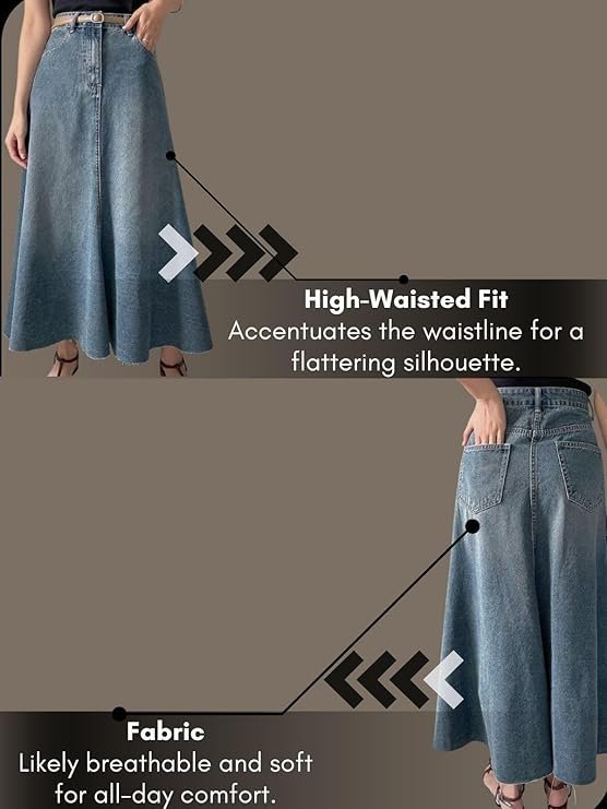 GRECIILOOKS Women's High Waist Denim Skirt with Front Slit – Long Maxi Jean Skirt's Casual Fashion – Stylish Denim Skirts for Women - Image 3