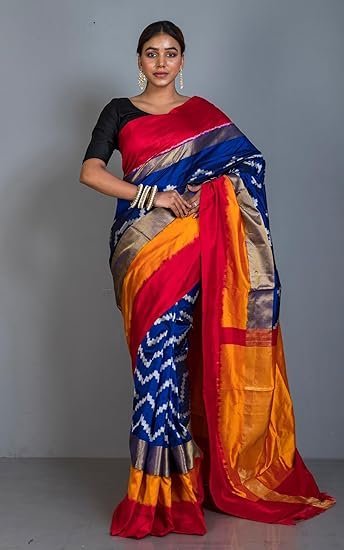 Bengal looms India - Designer Skirt Border Ikkat Pochampally Saree - Silk - Image 3
