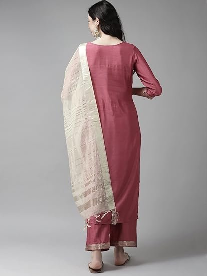 INDO ERA Women's Cotton Blend Yoke Design Straight Kurta Pant with Dupatta Set - Image 4