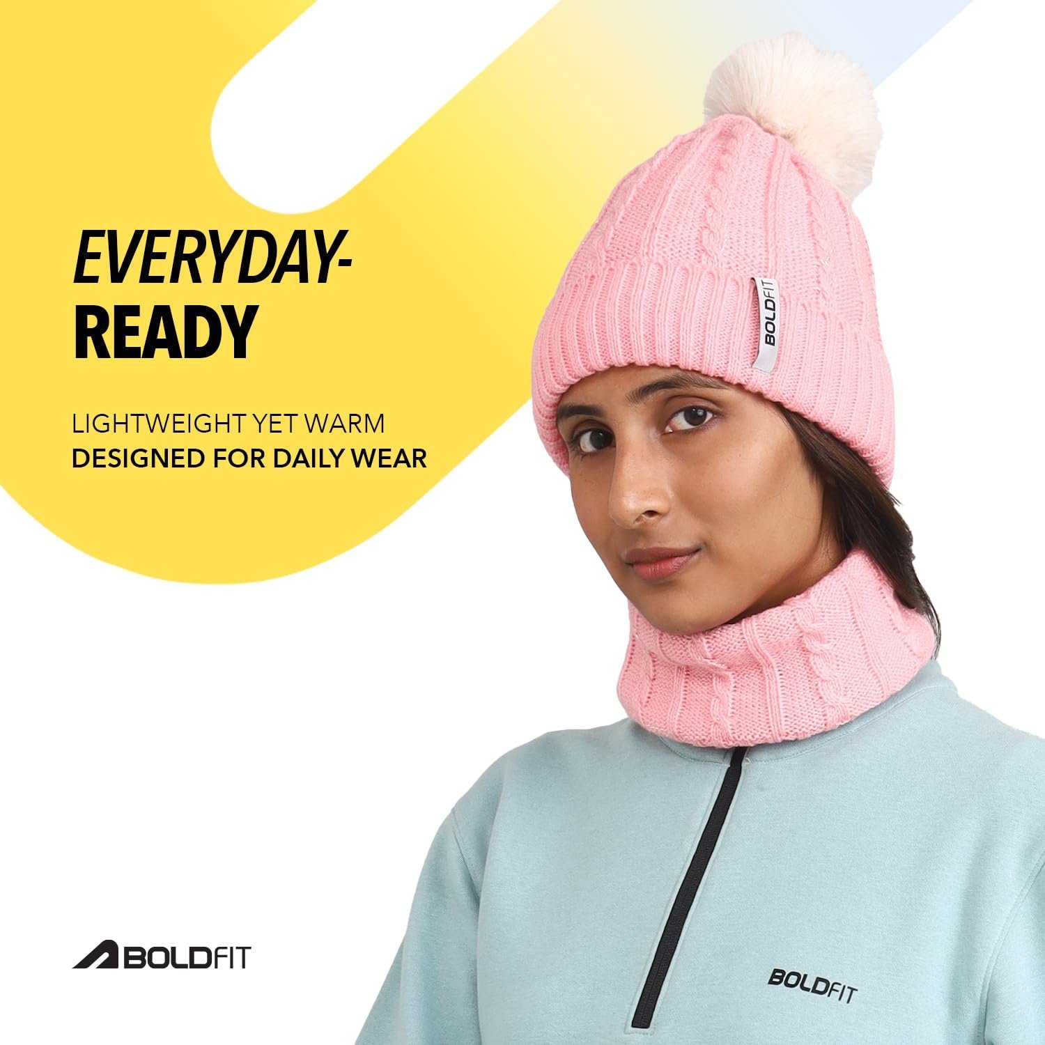 Boldfit Woolen Winter Cap for Women with Neck Warmer Soft Woolen Cap for Girls in Winter for Thermal Wear Stylish Warm Wear for Girls Woolen Garam Topaa Cap Branded Bennies Pink - Image 2