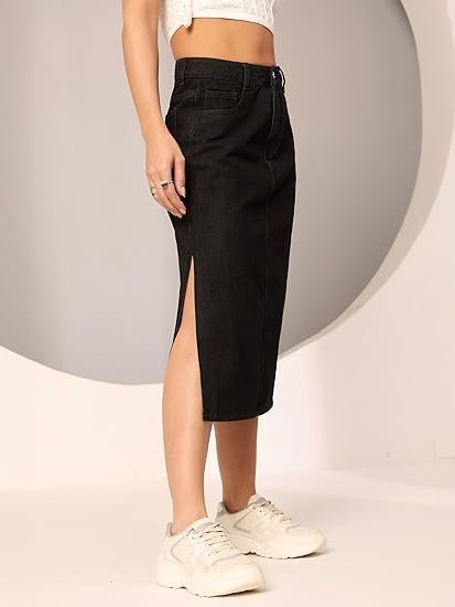 Dolce Crudo Women's Regular Fit Mid Rise Midi Denim Skirt (DOSS23DEN09-12-522-38, Peacock Blue, 38) - Image 4