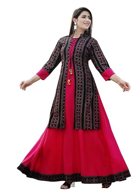 Women Printed, Floral Print Georgette Anarkali Kurta With Attached Dupatta  (Purple) - Image 6