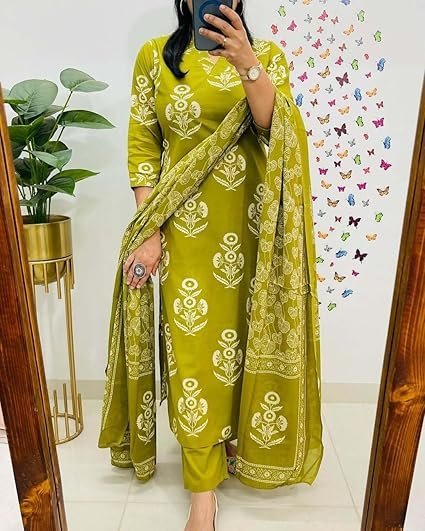 Rangnavi Women's Floral Printed Stright Kurta with Pant & Dupatta Set | Kurta set - Image 5