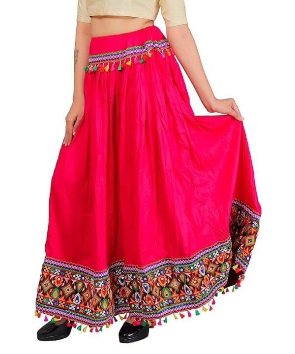 DIAMO Kutchi Embroidered Border Ethnic Gujarati Style Cotton Rayon Long Skirt/Chaniya - Image 3