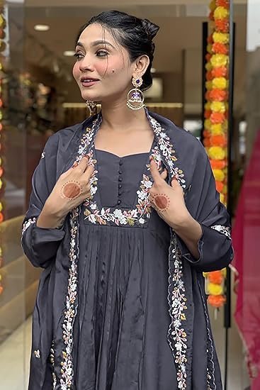 Jwalin Women's Chinon Silk Kurta Pant Set with Dupatta|Kurta Set for Women|Ethnic Set|Slik Blend Kurta Set with Dupatta|Traditional Kurta Set - Image 4