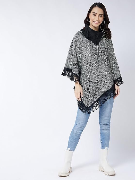 Pivl Wool Blend Striped Poncho for Women for Winter - Image 5