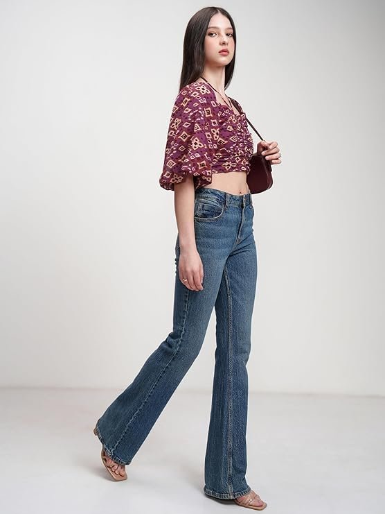 Women's Floral Printfitted Crop Top | Short Puff Sleeves | Chic & Feminine & Square Neck | Tops for Woman | Women Tops | Women Crop Top - Image 6