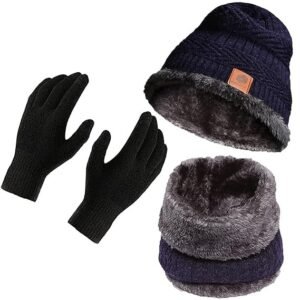 Boldfit Winter Cap for Men–Woolen Beanie, Neck Warmer, Muffler, and Thermal Gloves for Men & Women – Cold Weather Outdoor Wear