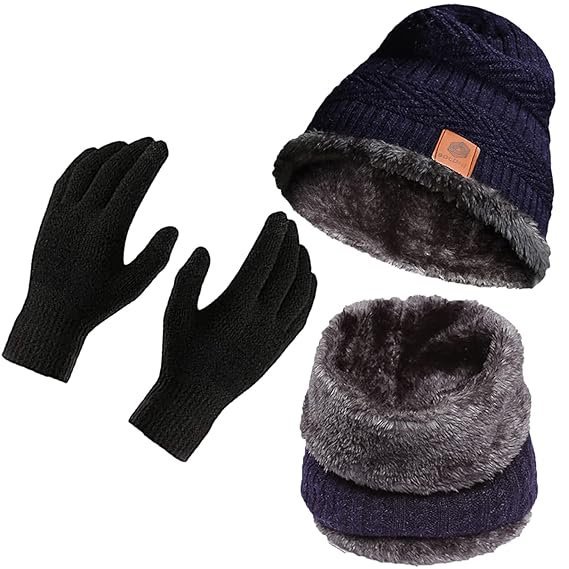 Boldfit Winter Cap for Men–Woolen Beanie, Neck Warmer, Muffler, and Thermal Gloves for Men & Women – Cold Weather Outdoor Wear