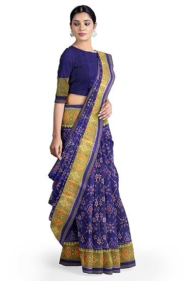 Garvi Gurjari (A Gujarat Govt Enterprise Women Blue Shaded Handloom Single Ikat Silk Patola Saree (GGCSIKS111) - Image 4